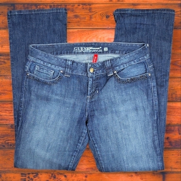 Guess Women's Jeans Daredevil Black Crystal Bootcut Size 32 - Picture 2 of 11